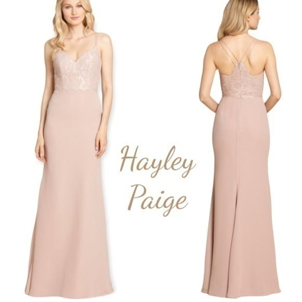 Hayley Paige Pink Sleeveless Romantic Feminine Evening Maxi Dress NWT Size 12
